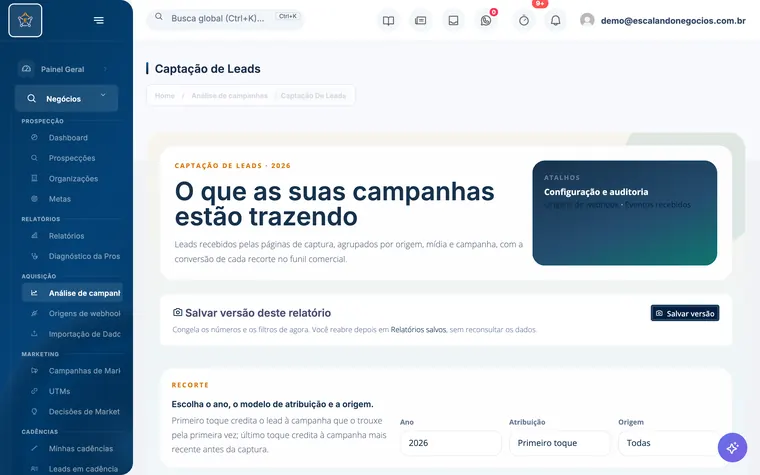 Tela Captação de leads do Escalando OS