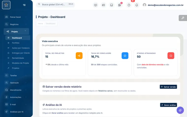 Tela Dashboard de projetos do Escalando OS