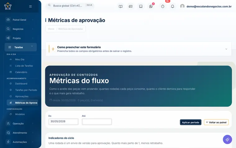 Tela Aprovações do Escalando OS