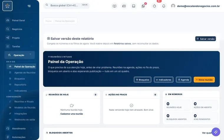 Tela Painel da operação do Escalando OS