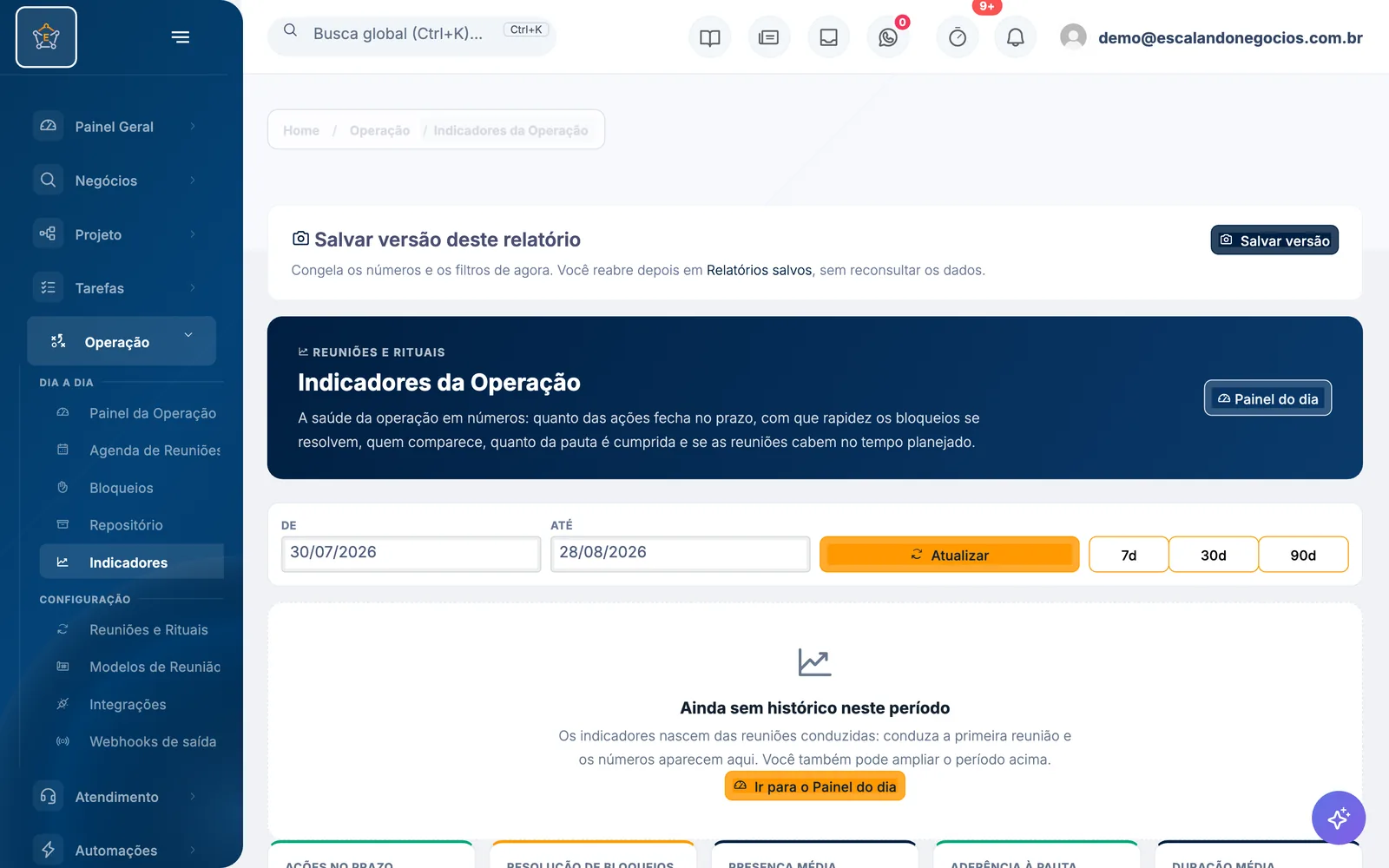 Indicadores da operação no Escalando OS