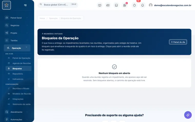 Tela Bloqueios do Escalando OS