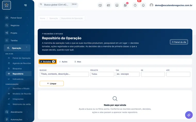 Tela Repositório de arquivos do Escalando OS