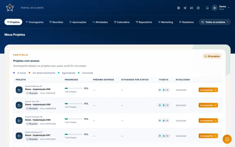 Tela Portal do cliente do Escalando OS